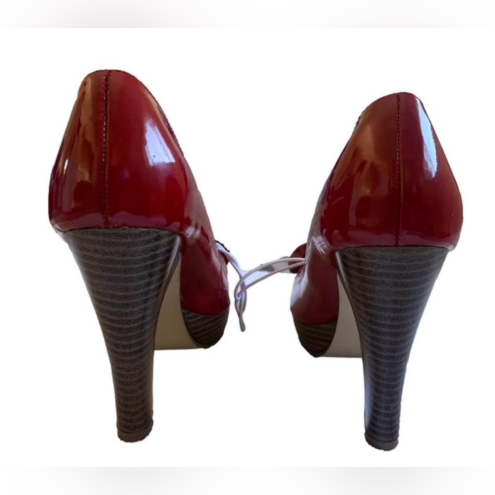 Madden Girl Red Shiny Patent Leather Floral Rose Peep-Toe Heels - Picture 5 of 8